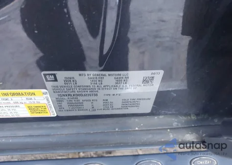 2013 Chevrolet Traverse Ltz из США, поврежденный, VIN 1GNKRLKD8DJ239738